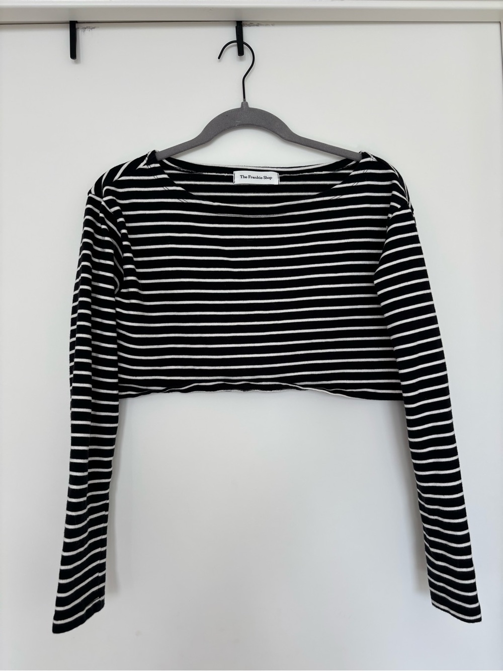 The Frankie Shop Black & White Striped Long Sleeve Crop Top